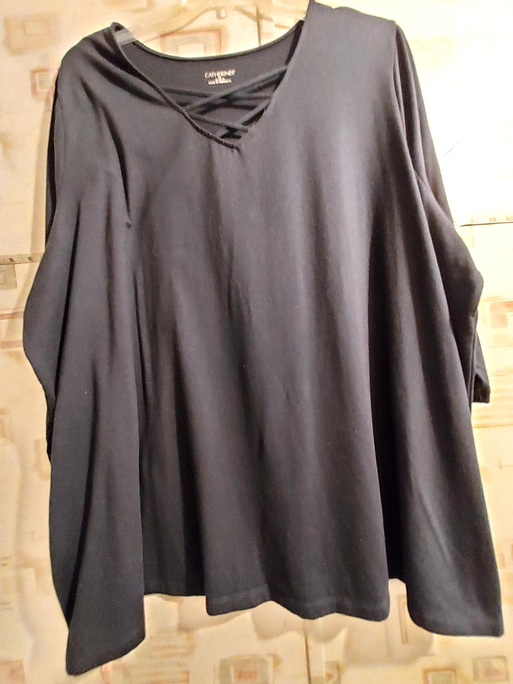 Catherines Black Crisscross V-Neck Women's Top